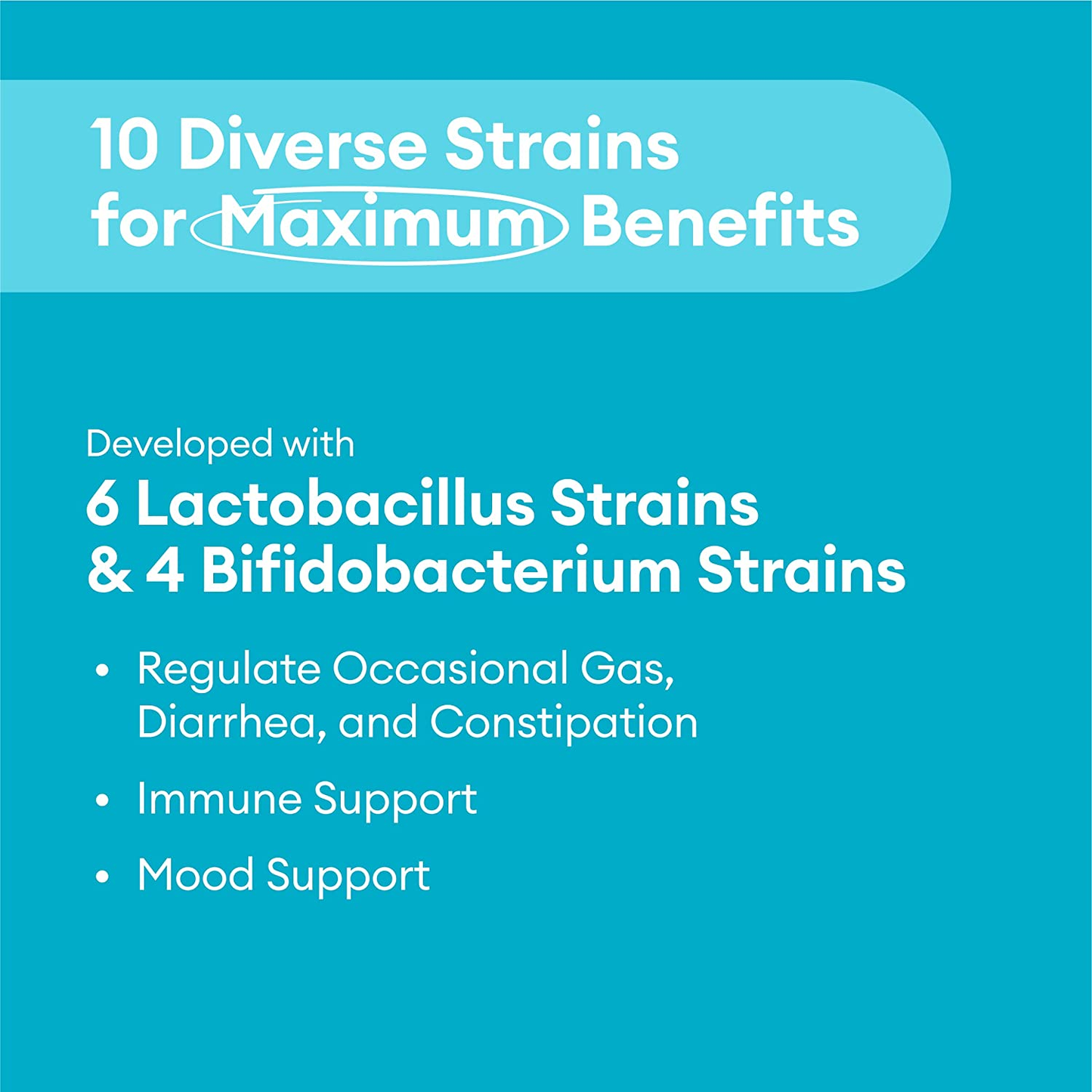 Probiotics 60 Billion CFU - 10 Diverse Strains + Organic Prebiotic - Designed for Overall Digestive Health and Supports Occasional Constipation, Diarrhea, Gas & Bloating - 30 CT