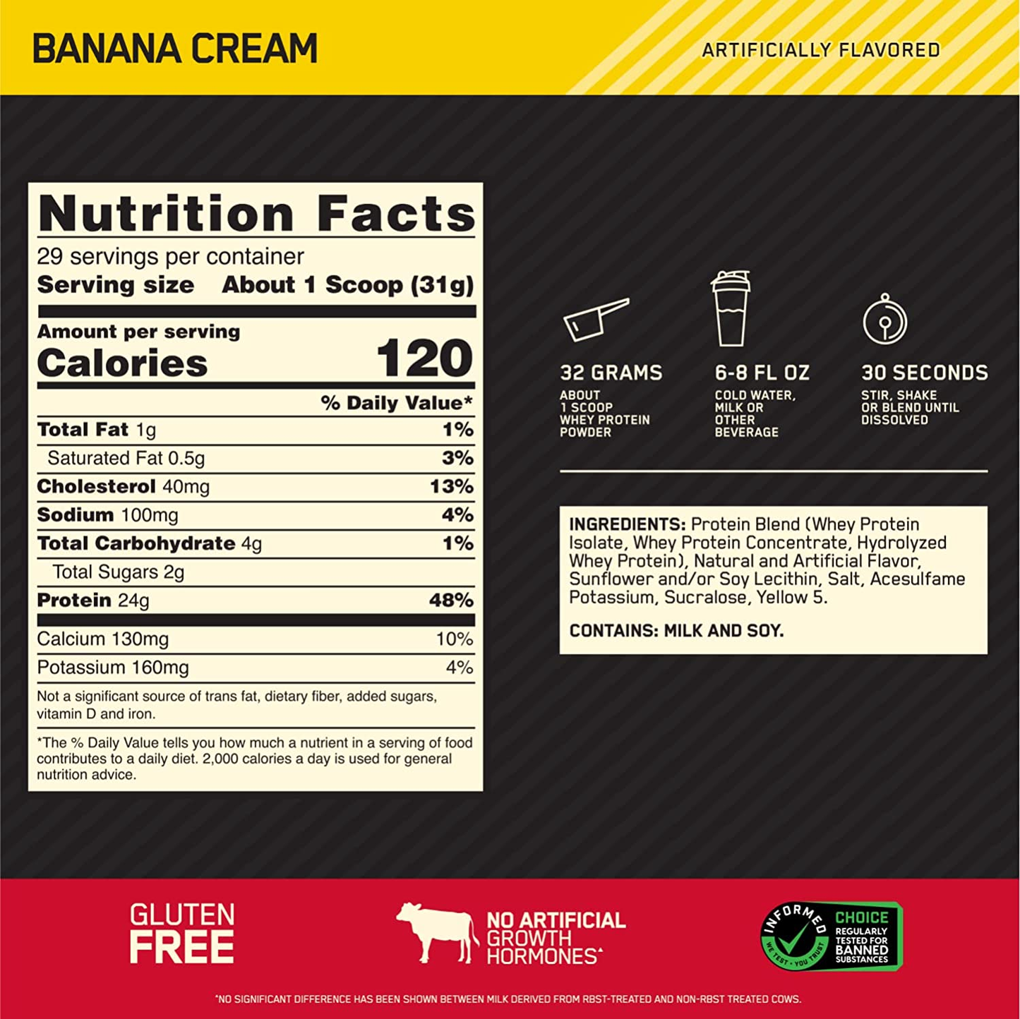 Optimum Nutrition Gold Standard 100% Protein Powder, 2 Pound (Packaging May Vary) Whey Banana Cream
