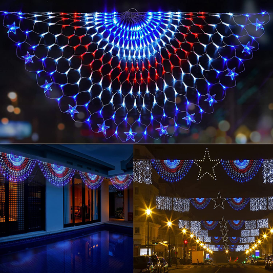 243 Leds American Flag Lights, Waterproof Led Half Fan Flag Light of the United States for Yard Garden Decoration, Festival, Holiday, 4Th of July Lights Independence Day Party Decorations
