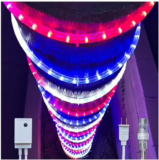 50Ft Blue Red White Led Rope Lights Lamps Kit with Controller Indoor Outdoor Decorative Lighting for Patriotic 4Th of July Memorial Day Decor Patio Deck Flexible String Tube Lights