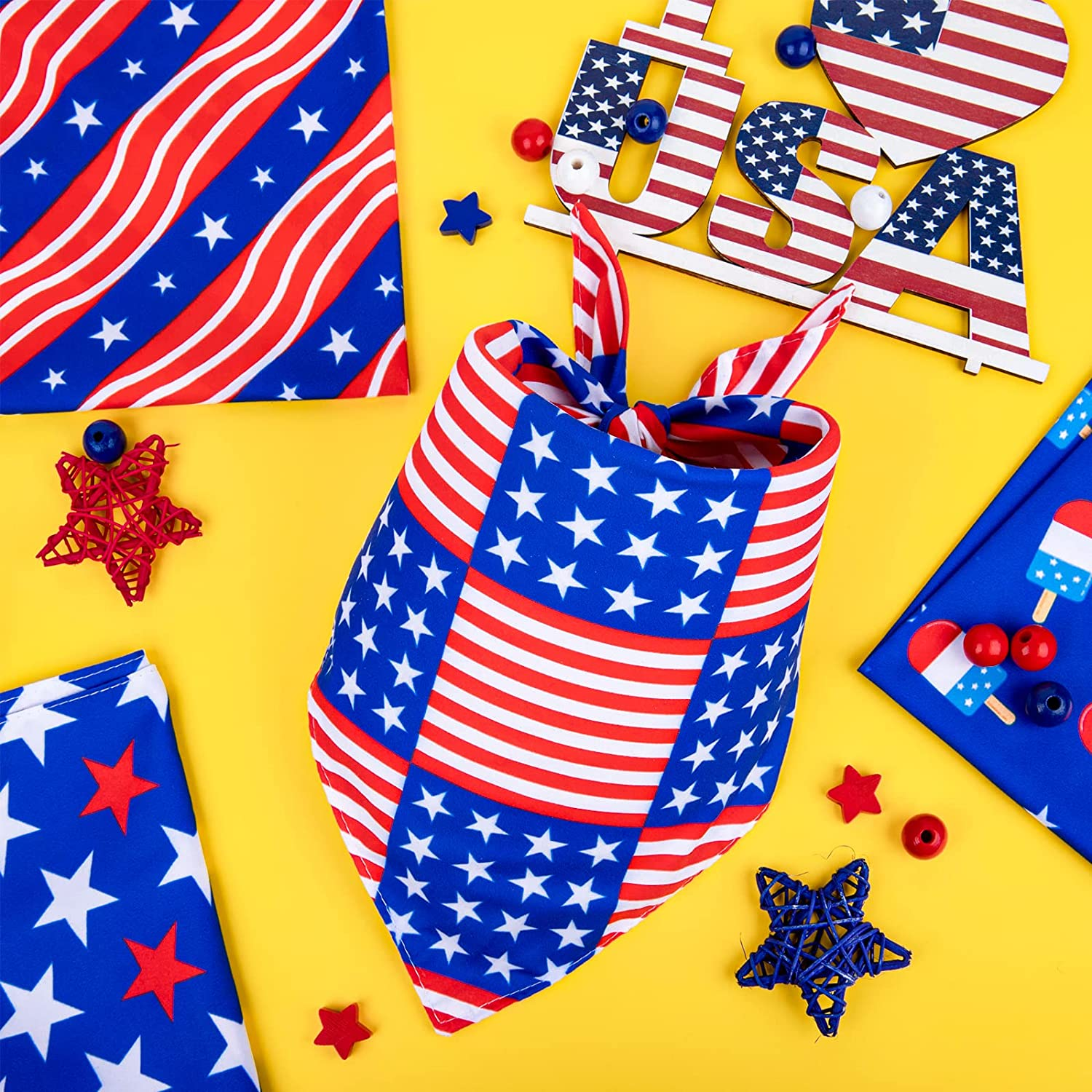 4 Pack 4Th of July Dog Bandanas American Flag Reversible Triangle Dog Bibs Patriotic Stars Stripes Pet Scarf Independence Day Dog Neckerchief for Small Medium Large Pet Cat Dog Memorial Day