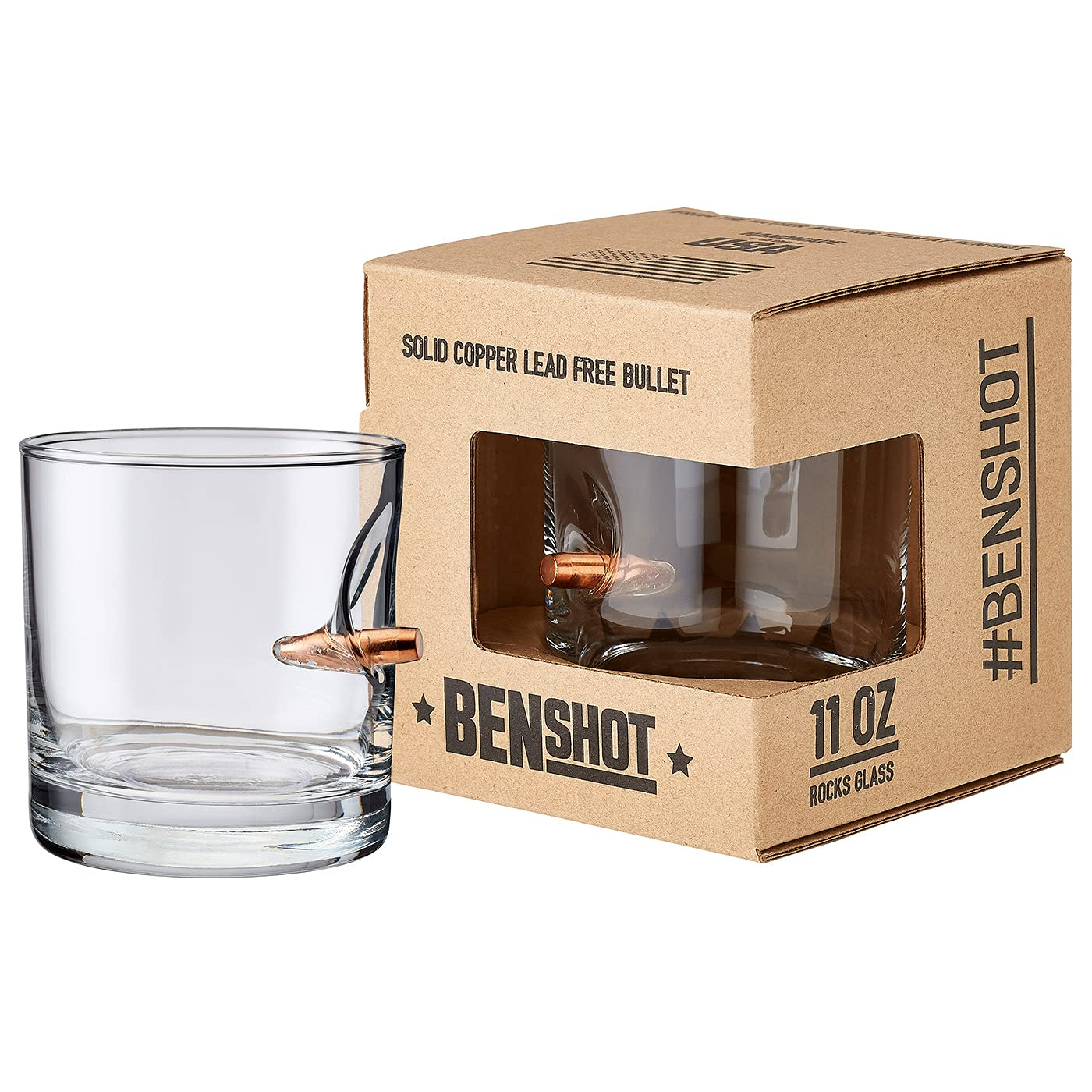 The Original Benshot Bullet Rocks Glass with Real 0.308 Bullet | Made in the USA
