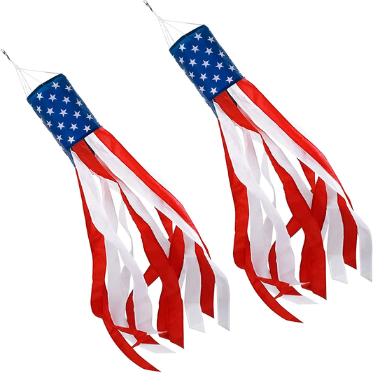 4Th of July Decor,Set of 2 American Flag Windsock 60 Inch,Yard/Garden Clearance Outdoor Decorations Hanging,Wind Socks Hanging with Embroidered Stars Stripes,Fourth of July USA Patriotic Decoration