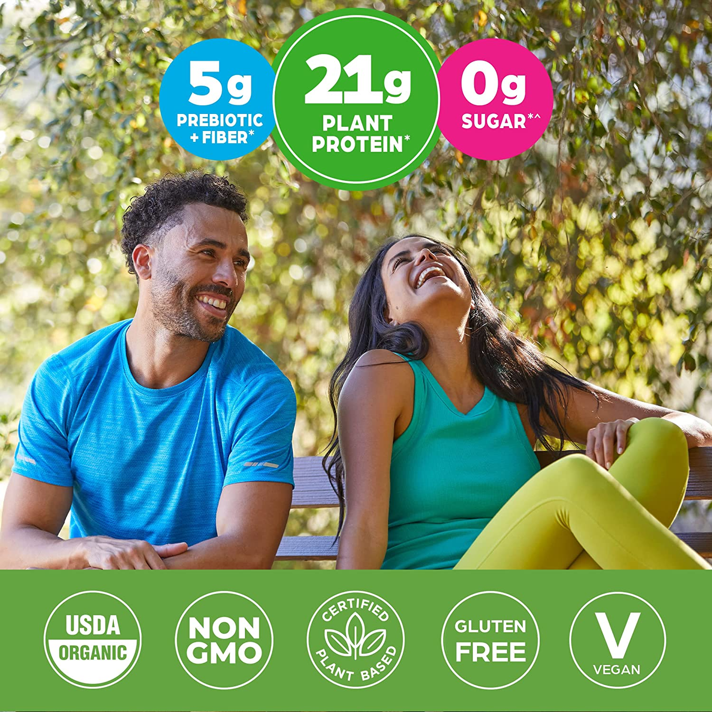 Organic Plant Based Protein Powder Travel Pack, Vanilla Bean - 21G of Protein, 5G of Fiber, No Dairy, Gluten, Soy or Added Sugar, Non-Gmo, 10 Count