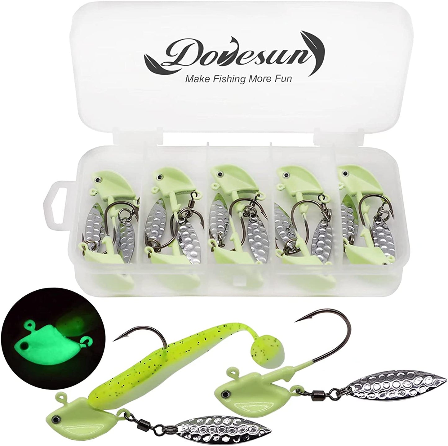 Fishing Jig Heads Underspin Jig Heads with Willow Blade Glow/Green/Blue/Colorful/Red 1/8Oz 1/4Oz 3/8Oz 1/2Oz 10Pcs