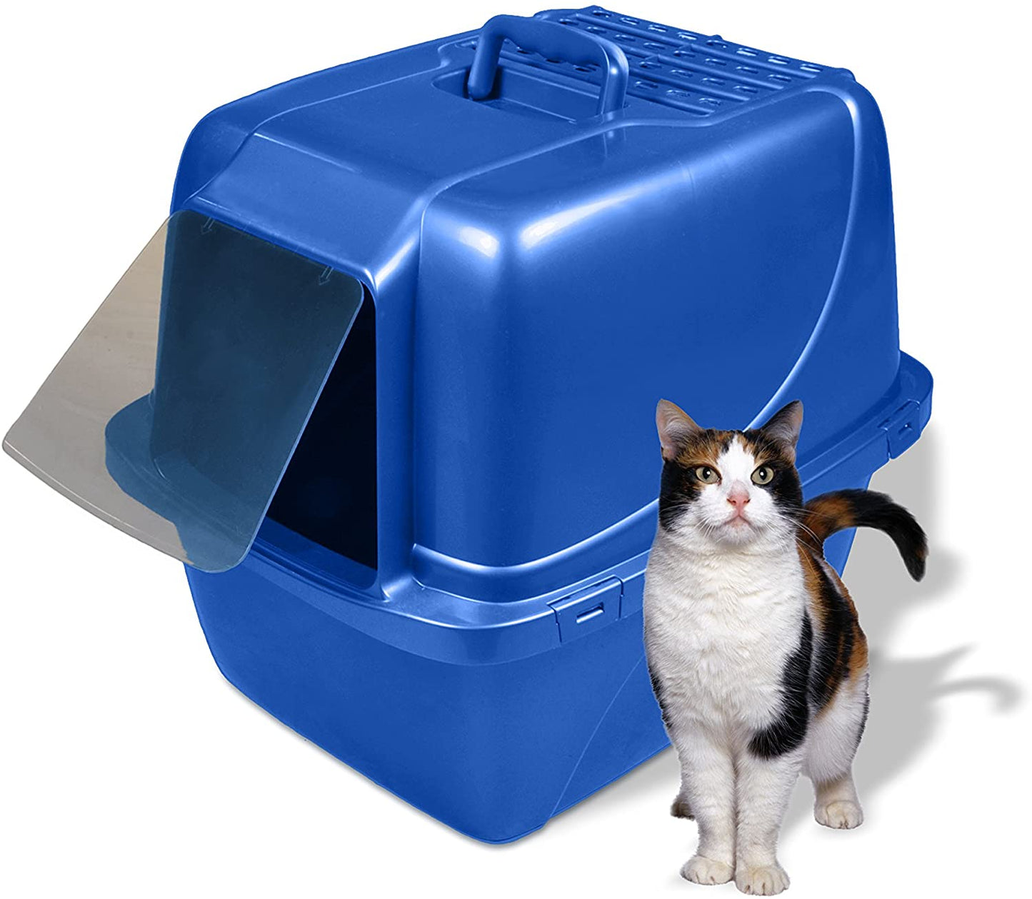 Pets Odor Control Extra Large, Giant Enclosed Cat Pan with Odor Door, Hooded, Blue, CP7