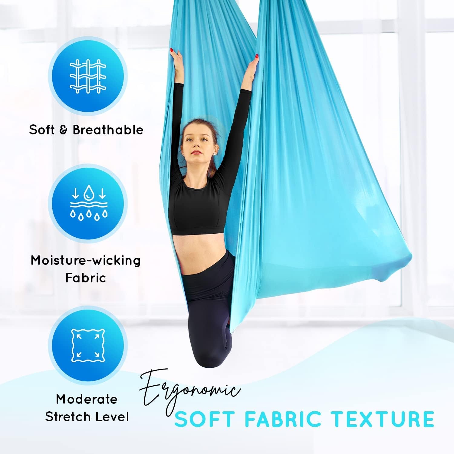 Aerial Yoga Hammock 5.5 Yards, 198 Inches Height Aerial Silks, Yoga Trapeze Increasing Strength, Flexibility and Balance