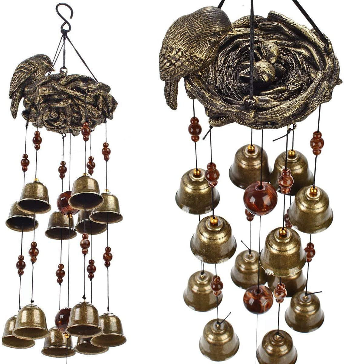 Gardenvy Bird Nest Wind Chime, Bird Bells Chimes with 12 Wind Bells for Glory Mother’S Love Gift, Garden Backyard Church Hanging Decor, Bronze