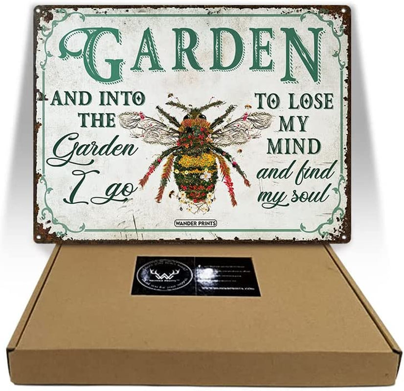 Gardener Gift, Birthday Gifts for Mom, Dad, Grandma, Grandpa Who Love Garden - Bee Garden Sign Unique House Warming Gift for Gardening Lovers, Rustic Metal Sign, Garden Stake, Yard Patio Outdoor Decor