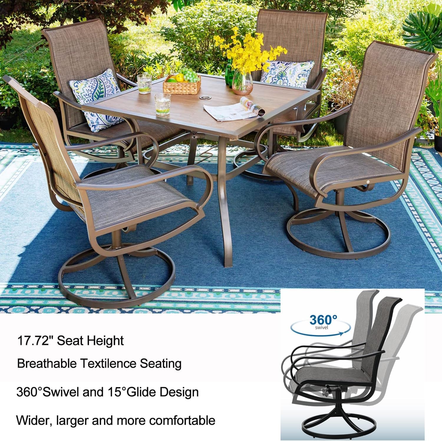 2 Pieces Patio Metal Dining Swivel Chairs Bistro Backyard Rocker Chairs Weather Resistant Garden Outdoor Furniture