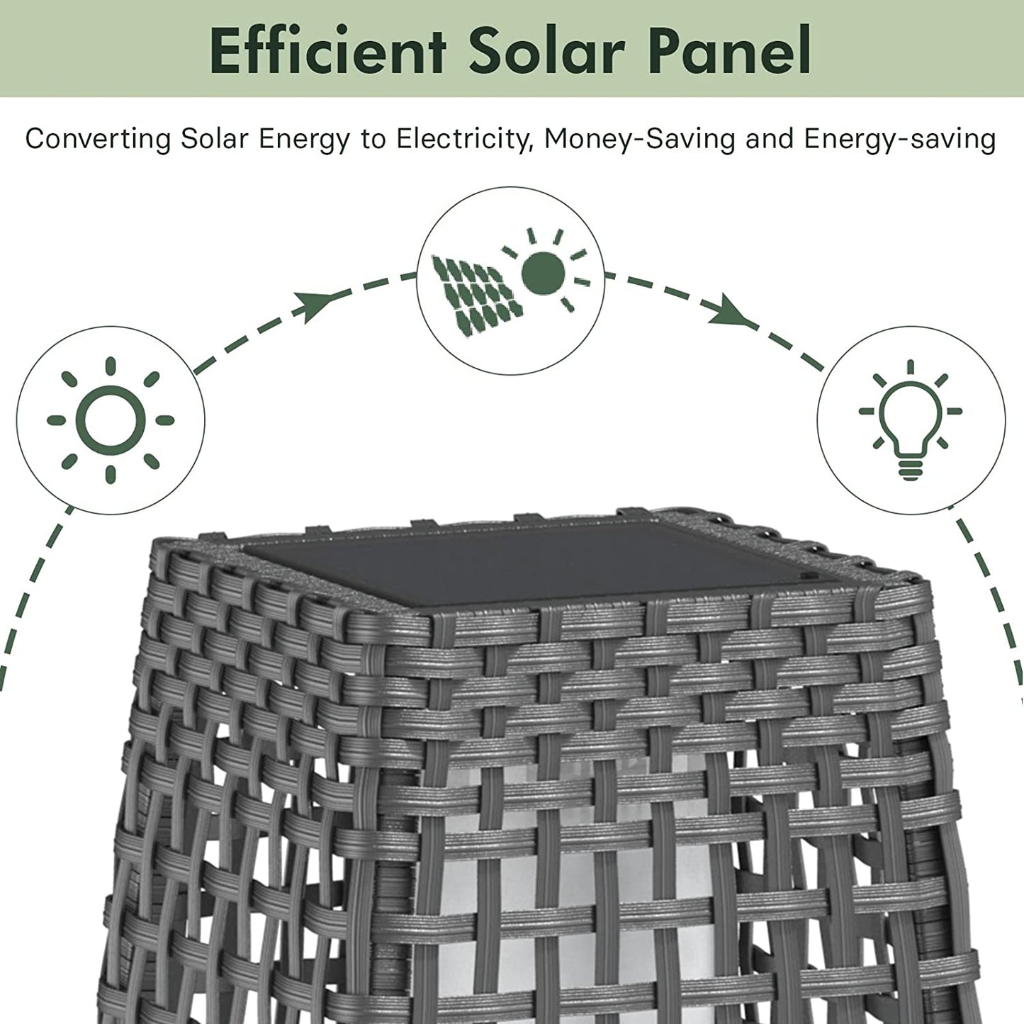 Outdoor Solar Powered Resin Wicker Floor Lamp, Outdoor Weather-Resistant Deck Light, for Garden or Porch -Large Fuji, Silver Gray