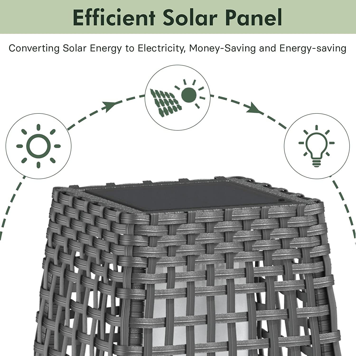 Outdoor Solar Powered Resin Wicker Floor Lamp, Outdoor Weather-Resistant Deck Light, for Garden or Porch -Large Fuji, Silver Gray