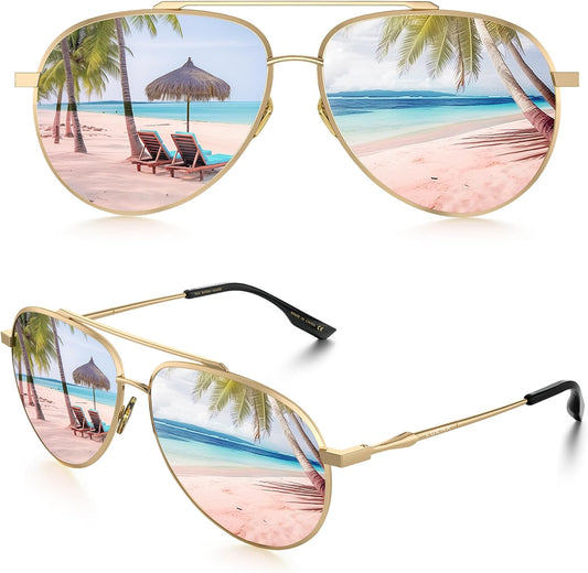 Aviator Sunglasses for Women Men Polarized Lens Trendy Sun Glasses - UV 400 Protection 60MM with Accessories Driving