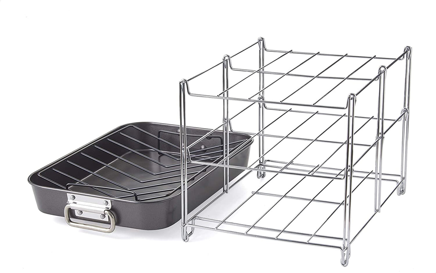 Oven Insert with Large Non-Stick 3-Tier Baking Rack, ROASTING PAN INCLUDED, Charcoal and Chrome