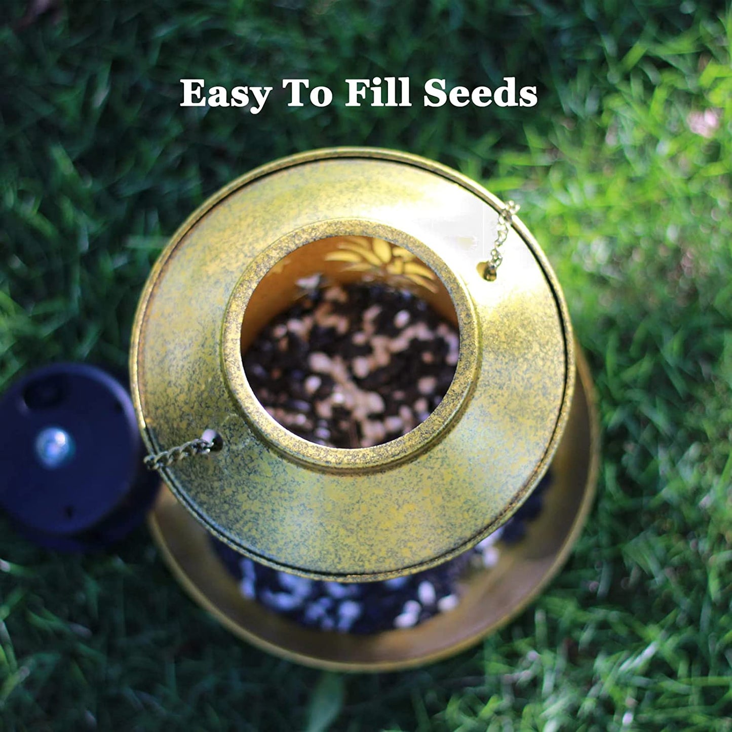 Bird Feeders Gifts for Bird Lover, Copper Metal Wild Bird Feeder for Cardinals, Solar Garden Lantern Birdfeeder 3Lbs Large Capacity, One More Solar Panel for Replacement.