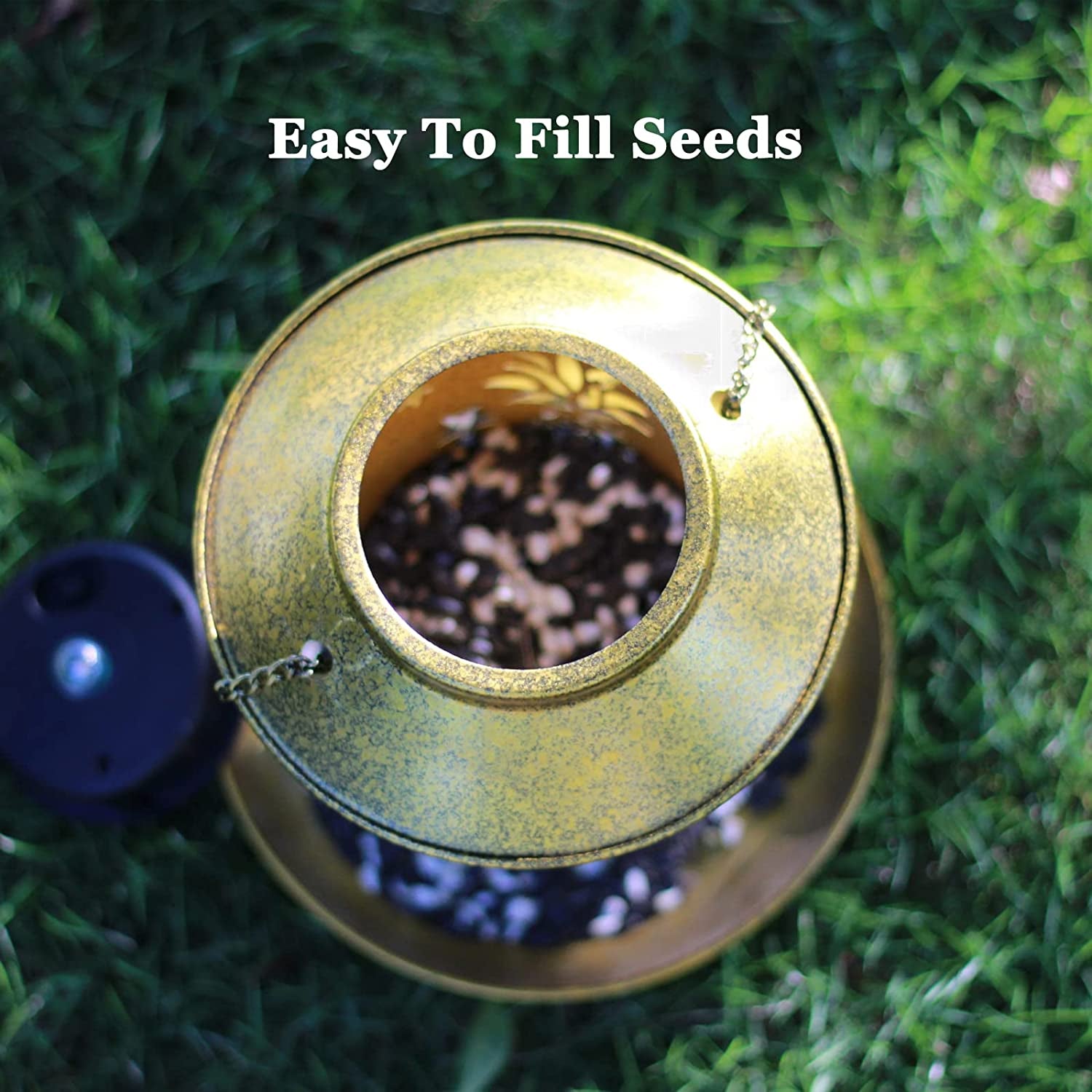 Bird Feeders Gifts for Bird Lover, Copper Metal Wild Bird Feeder for Cardinals, Solar Garden Lantern Birdfeeder 3Lbs Large Capacity, One More Solar Panel for Replacement.