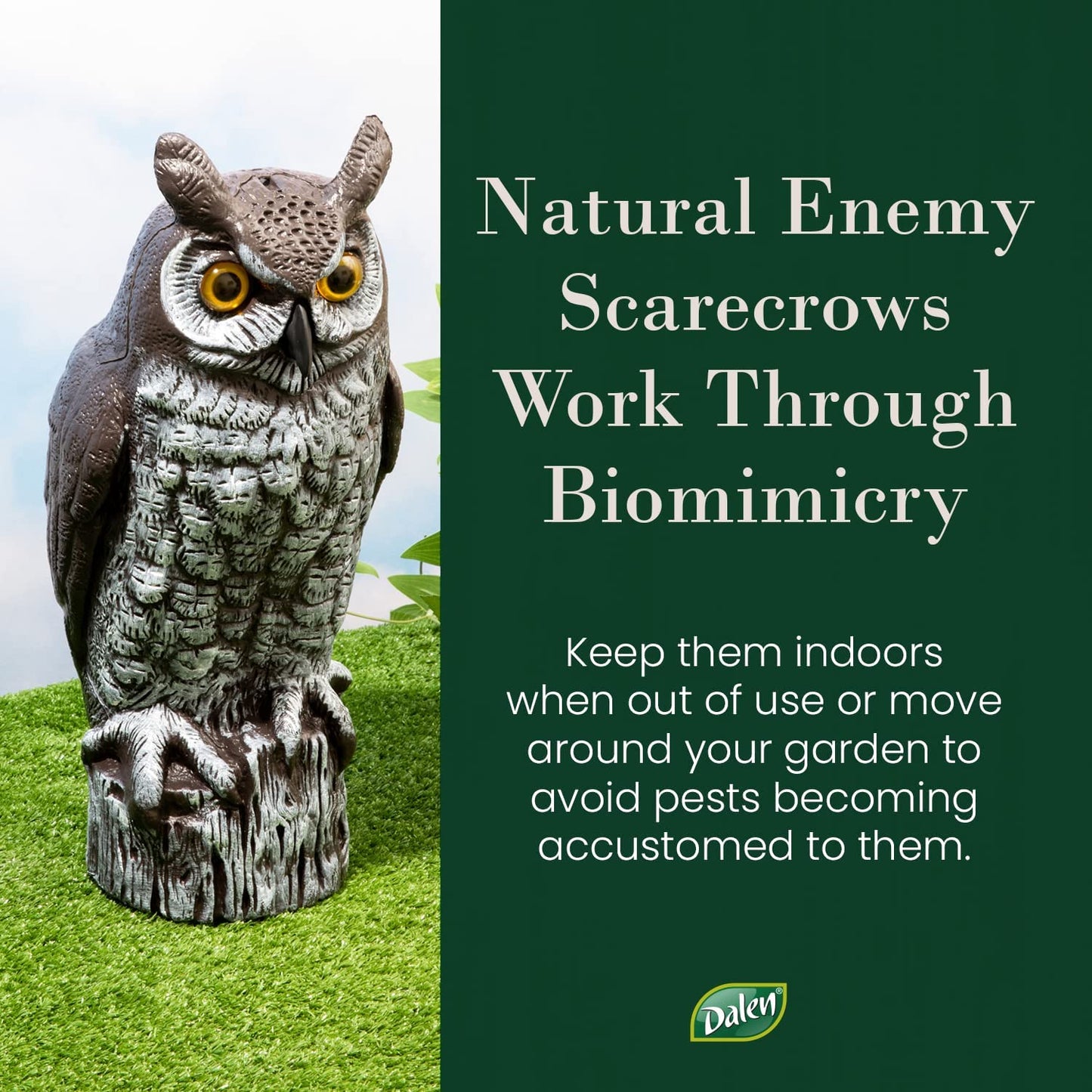Fake Owl Decoy to Scare Birds Away from Gardens, Rooftops, and Patios - Scarecrow Provides Chemical-Free Pest Control - Safe and Humane, 16" Great Horned Owl