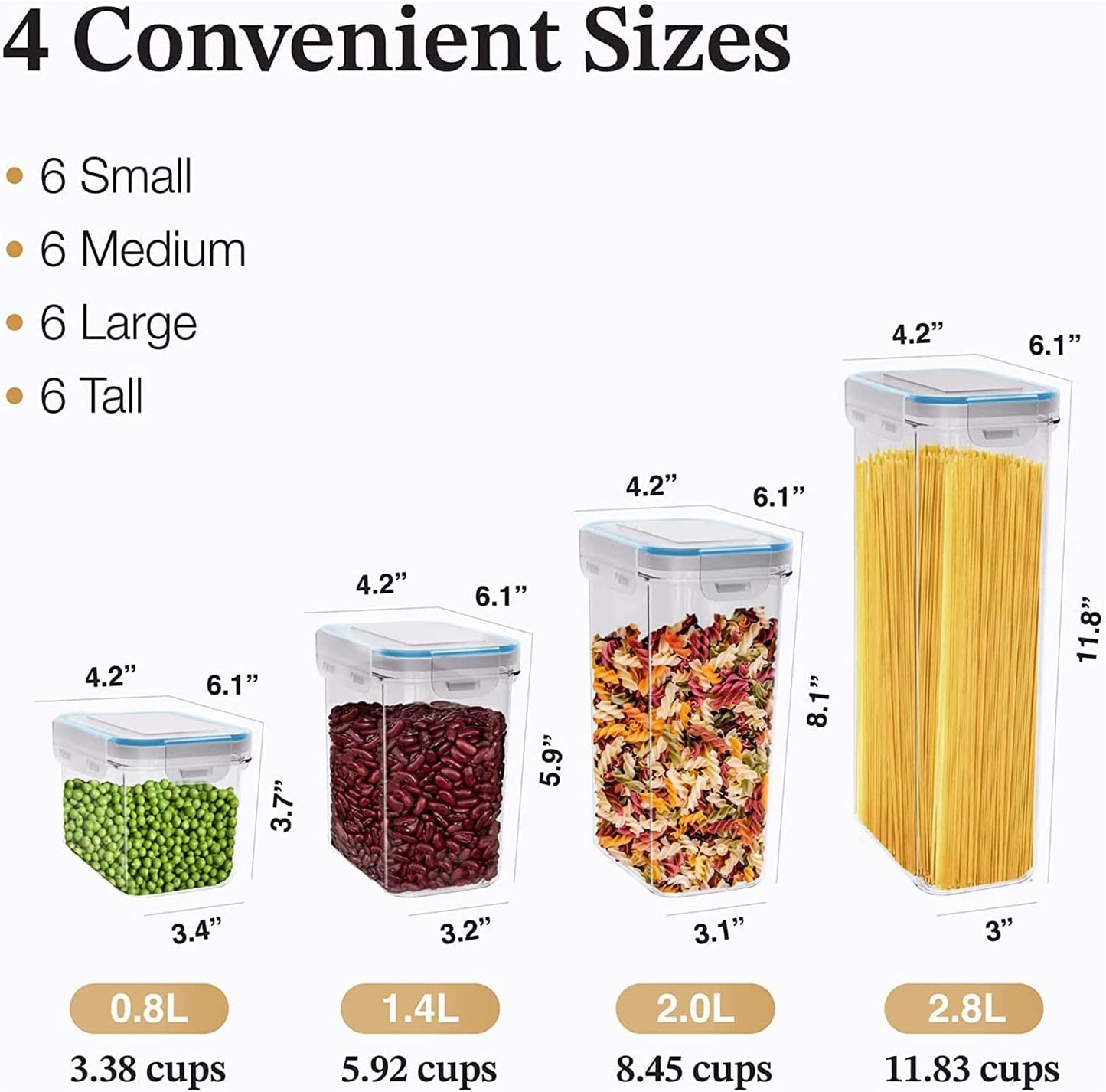 Premium Food Containers with Lids for Kitchen & Pantry Organization - BPA Free Variety Plastic Containers for Dry Food Storage & Other Pantry Needs - 14 Pack Blue Containers for Food