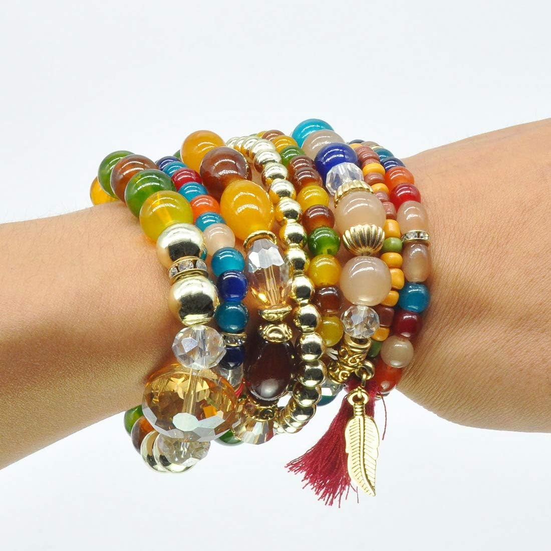 Bohemian Bracelet Sets for Women - 6 Sets Stackable Stretch Bracelets Multi-Color Boho Jewelry for Women Hippie Bracelets Dainty Jewelry Best Friend Gift