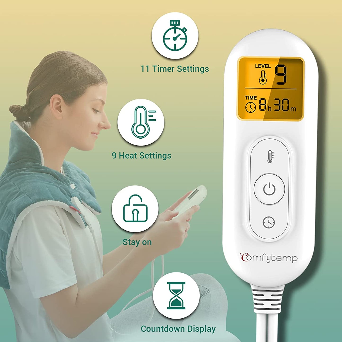 Weighted Heating Pad for Neck and Shoulders,  2.2Lb Large Electric Heated Neck Shoulder Wrap for Pain Relief - FSA HSA Eligible, 9 Heat Settings, 11 Auto-Off, Stay On, Backlight - 19"X22"