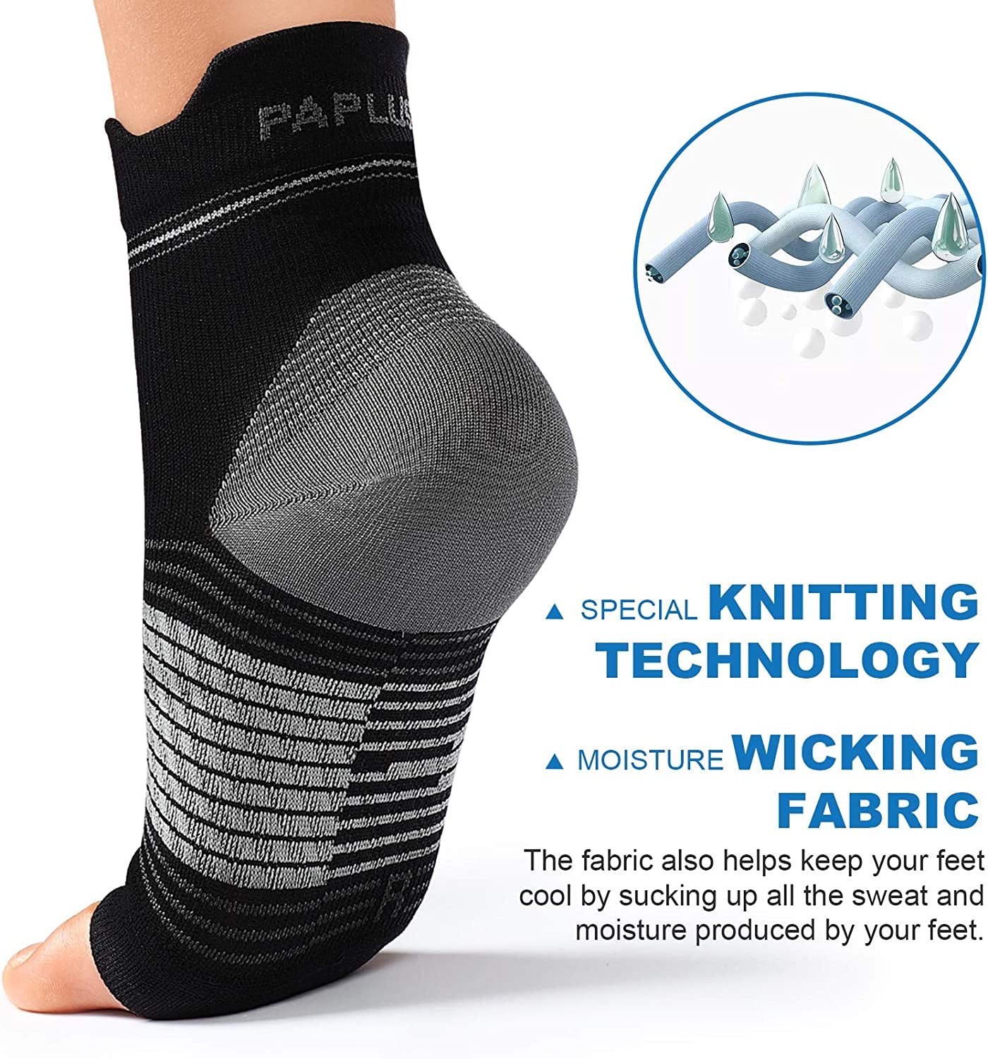 Plantar Fasciitis Sock (6 Pairs) for Men and Women, Compression Foot Sleeves with Arch and Ankle Support (Black, Large)