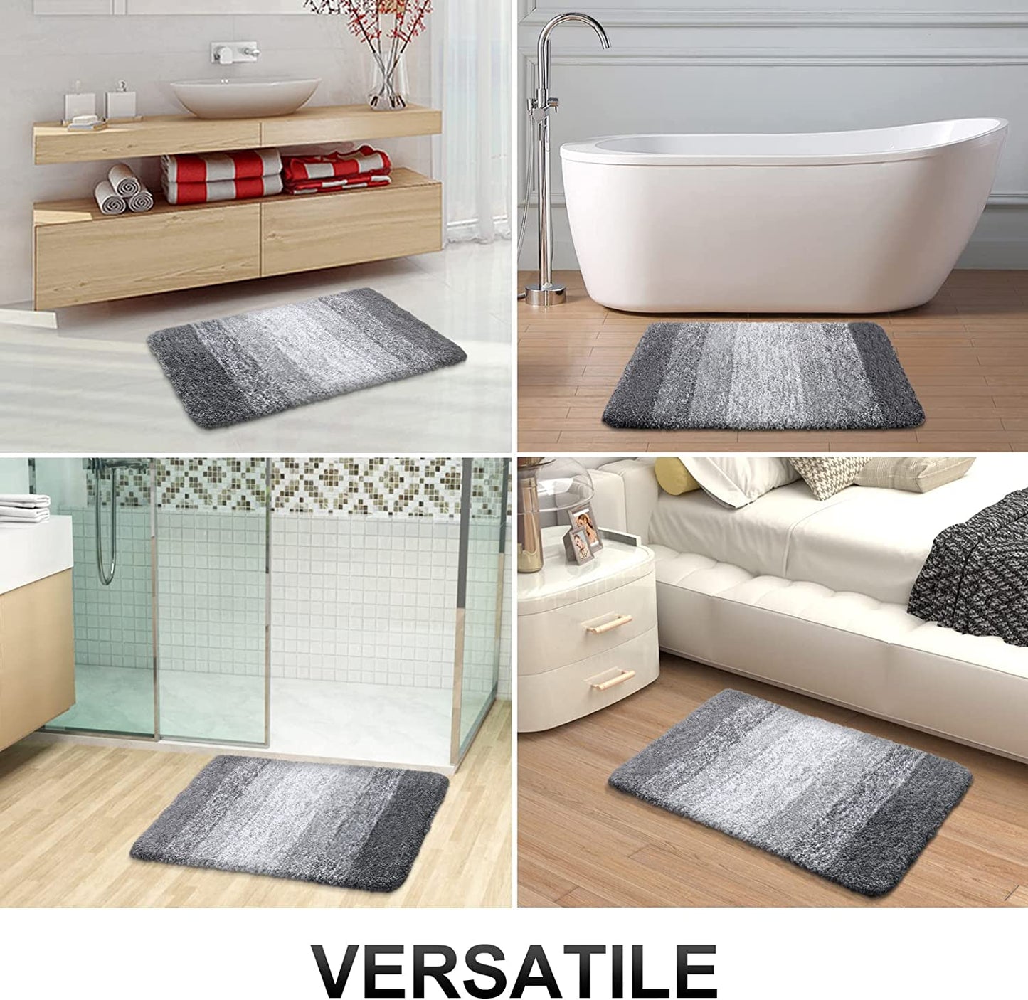 Luxury Bathroom Rug Mat 24X16, Extra Soft and Absorbent Polyester Bath Rugs, Non-Slip Plush Shaggy Bath Carpet, Machine Wash Dry, Bath Mats for Bathroom Floor, Tub and Shower, Grey