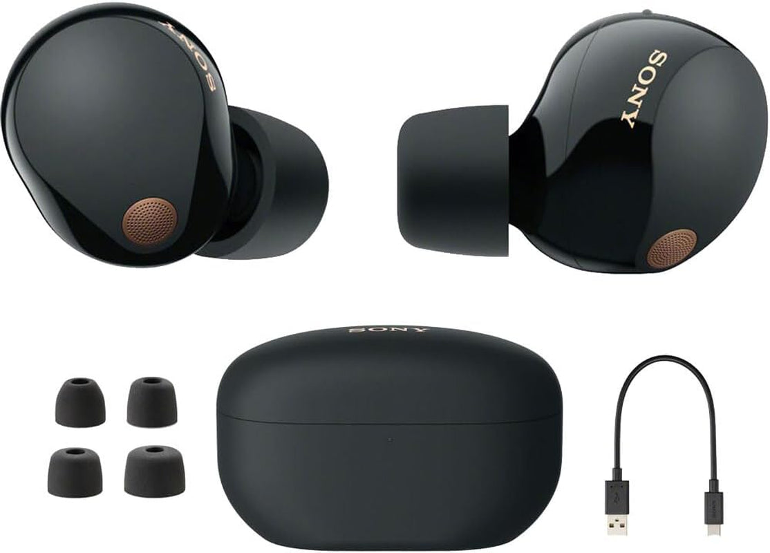 Sony WF-1000XM5 Industry Leading Noise Canceling Truly Wireless Earbuds (Black) Bundle with Silicone Case (Red), Memory Foam Ear Tips, USB-A to USB-C Cable & 1 YR CPS Enhanced Protection Pack