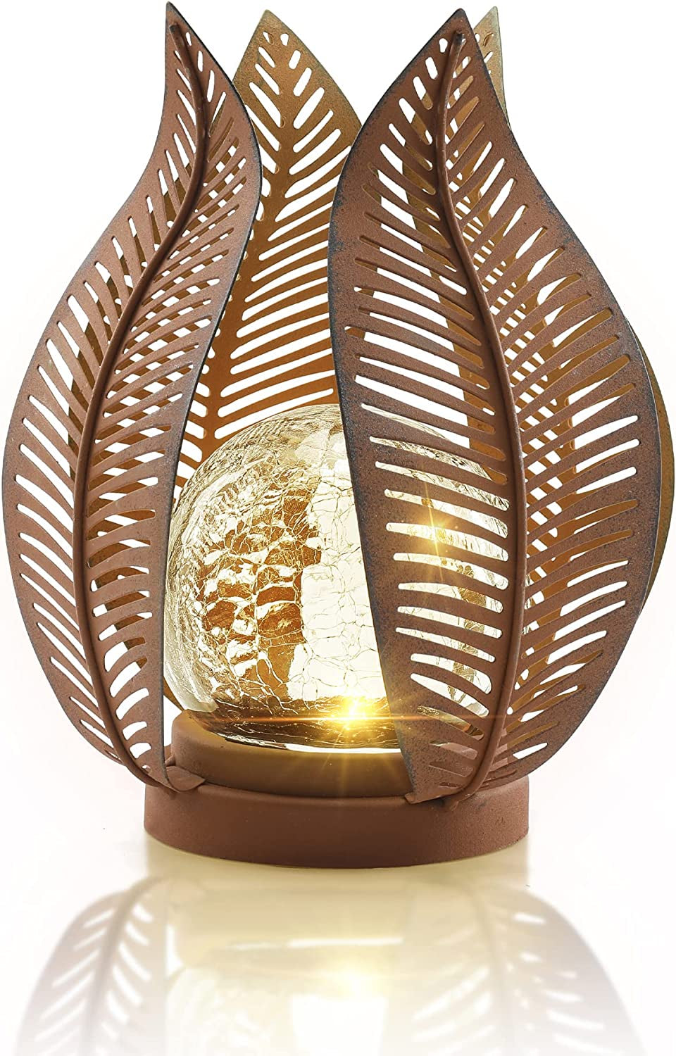 Outdoor Solar Lights Garden Decorations Waterproof Crackle Glass Globe Lights,Metal Yard Art Outdoor Solar Table Lamp for Decor Garden,Patio,Lawn or Courtyard.