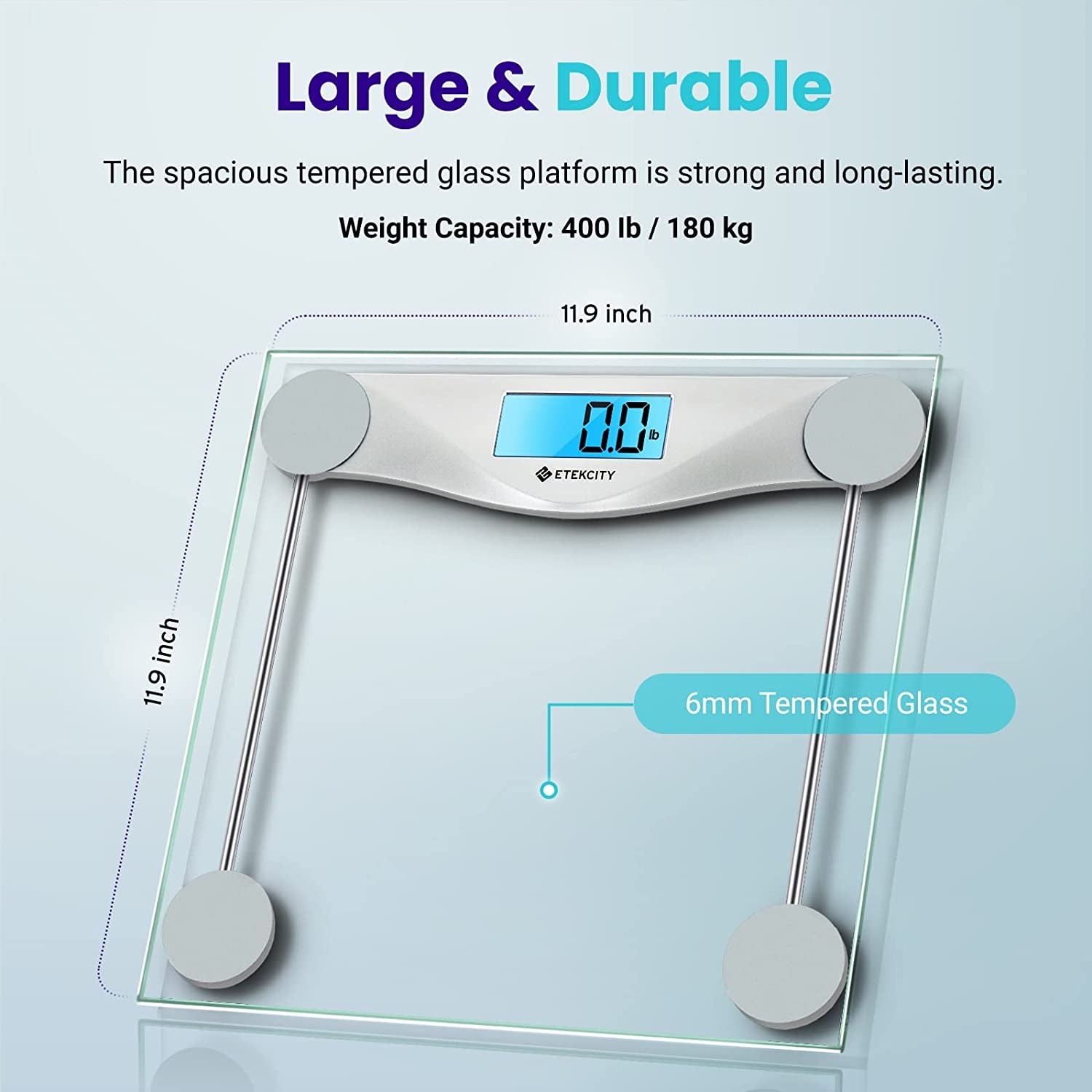 Digital Body Weight Bathroom Scale, Large Blue LCD Backlight Display, High Precision Measurements,6Mm Tempered Glass, 400 Pounds