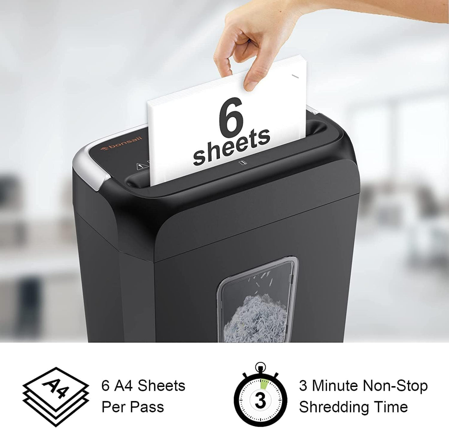 Paper Shredder for Home Use,6-Sheet Crosscut Paper and Credit Card Shredder for Home Office with Handle for Document,Mail,Staple,Clip-3.4 Gal Wastebasket(C237-B)