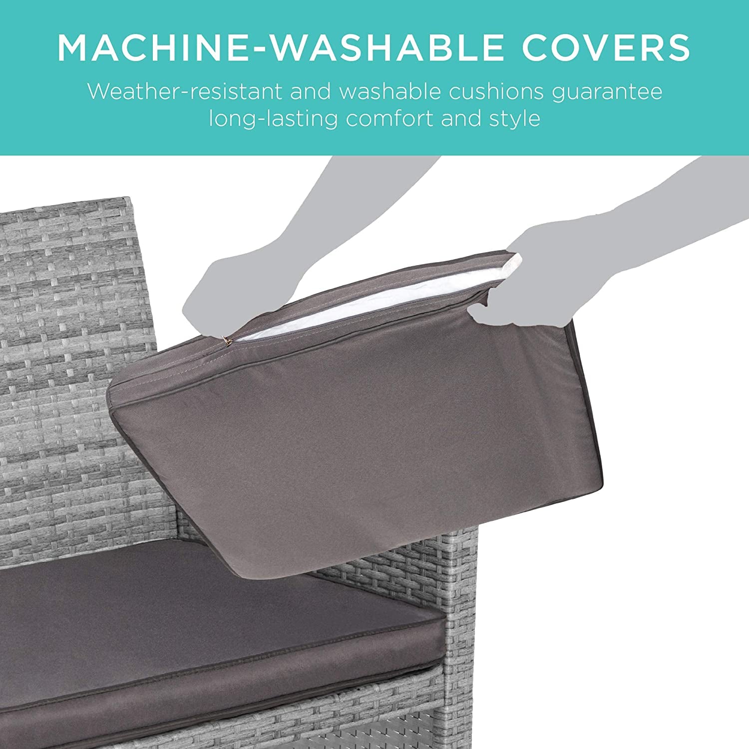 4-Piece Outdoor Wicker Patio Conversation Furniture Set for Backyard, Deck, Poolside W/Coffee Table, Seat Cushions - Gray Wicker/Gray Cushions