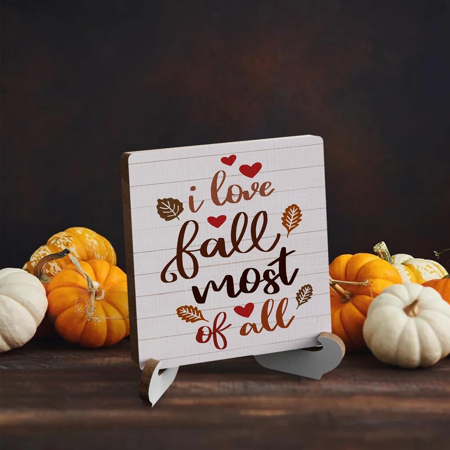 Fall Sign Autumn Thanksgiving Fall Decor Rustic Wooden Desk Decor Funny Fall Quotes for Home Farmhouse Kitchen Shelf Table Centerpieces Seasonal Harvest Decoration Plaque with Wood Stand