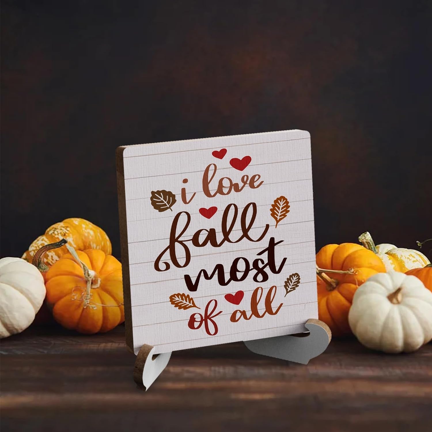 Fall Sign Autumn Thanksgiving Fall Decor Rustic Wooden Desk Decor Funny Fall Quotes for Home Farmhouse Kitchen Shelf Table Centerpieces Seasonal Harvest Decoration Plaque with Wood Stand