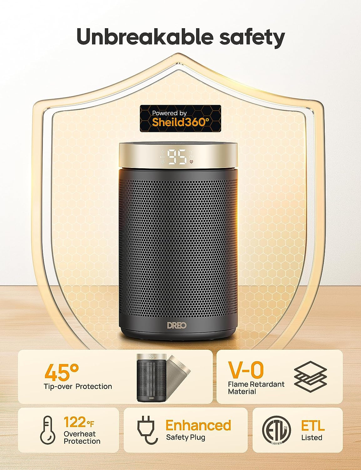 Space Heater, Portable Electric Heaters for Indoor Use with Thermostat, Digital Display, 1-12H Timer, Eco Mode and Fan Mode, 1500W PTC Ceramic Fast Safety Heat for Office Bedroom Home