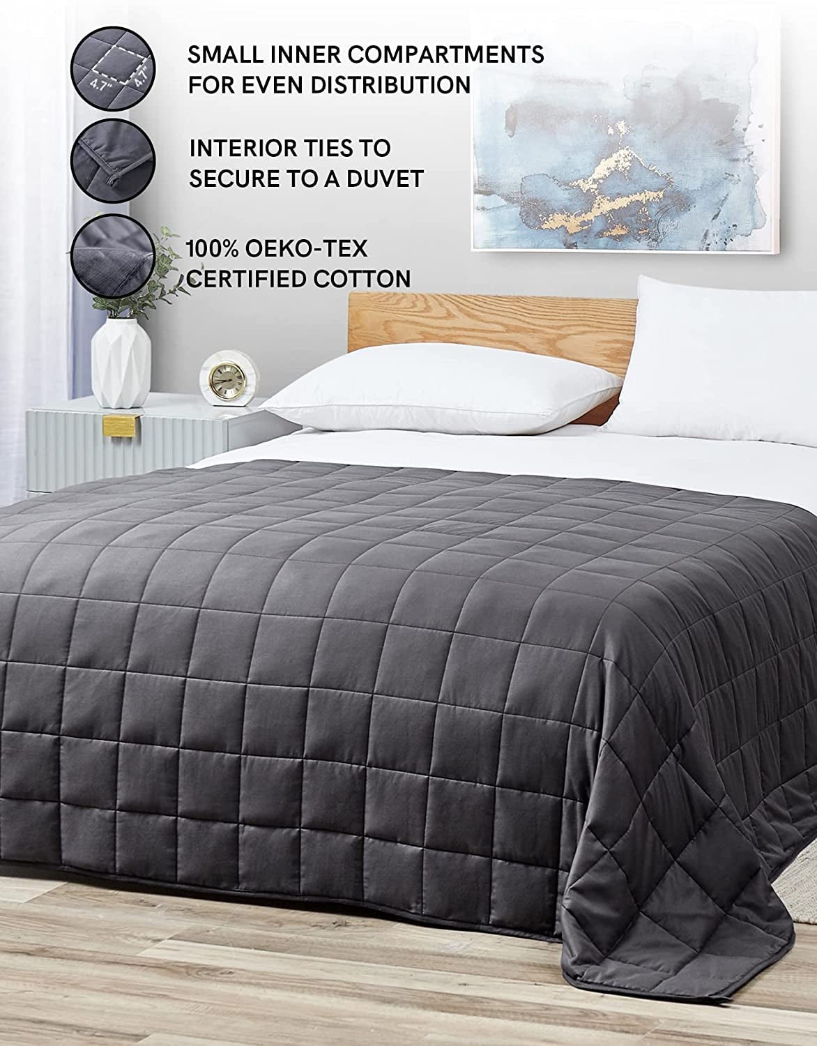 Weighted Blanket — Heavy 100% Oeko-Tex Certified Cotton Material with Premium Glass Beads (Dark Grey, 48''X72'' 15Lbs), Suit for One Person(~140Lb) Use on Twin/Full Bed …