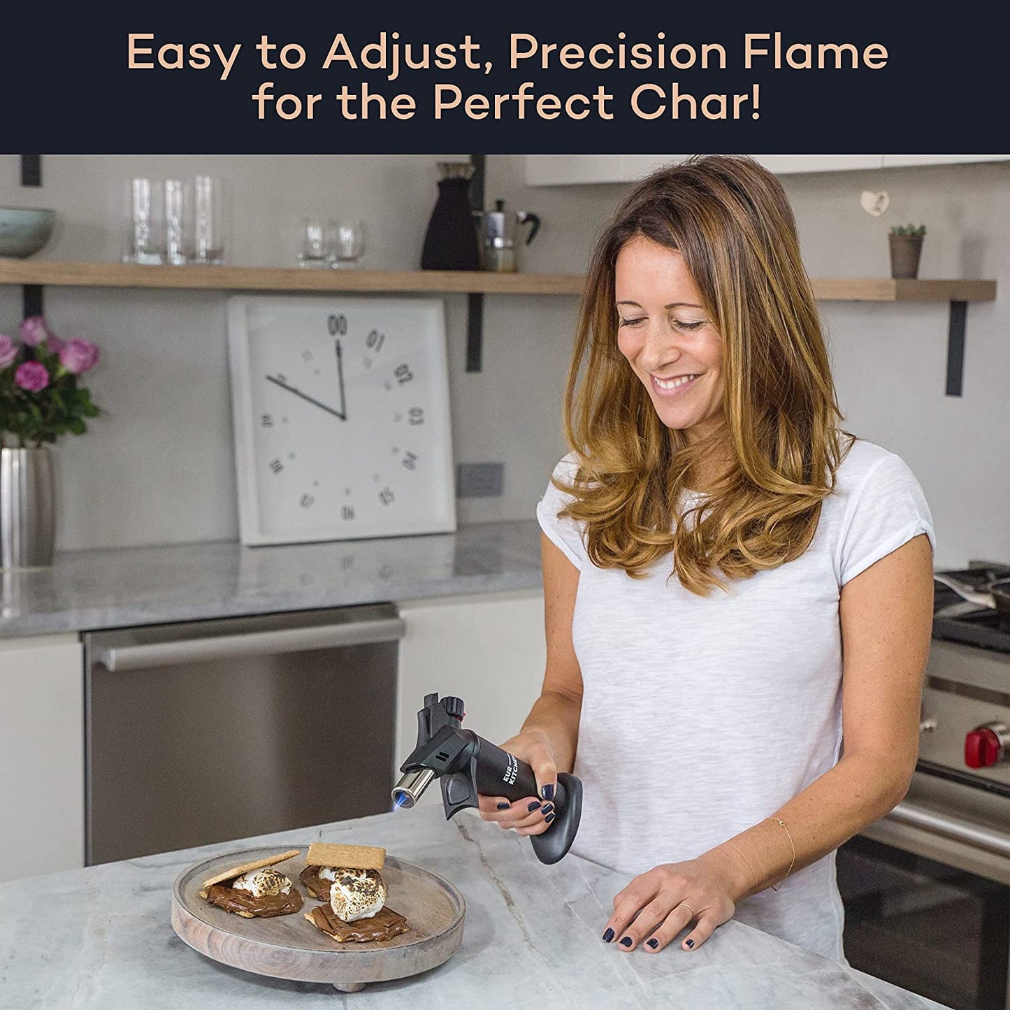 Premium Culinary Butane Torch with Safety Lock & Adjustable Flame Guard - Baking Tools as Chef Gifts - Kitchen Torch Lighter for Creme Brulee, BBQ, Soldering (Butane Gas Not Included)