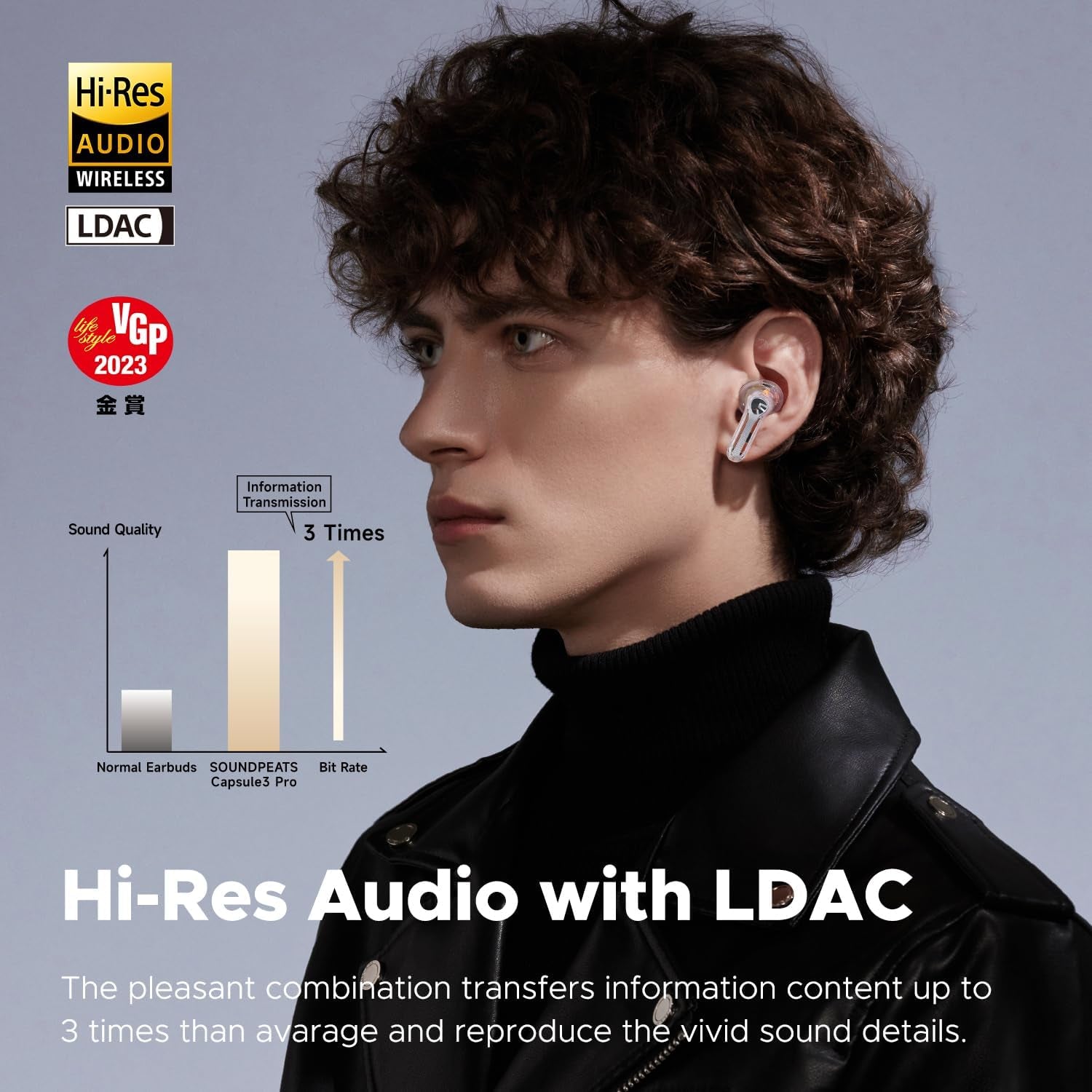 Capsule3 Pro | Wireless Earbuds with Hi-Res and LDAC, 43Db Hybrid Active Noise Cancelling Bluetooth 5.3 Earphones with 6 Mics, Total 52 Hrs, IPX4 Rated, Transparency Mode