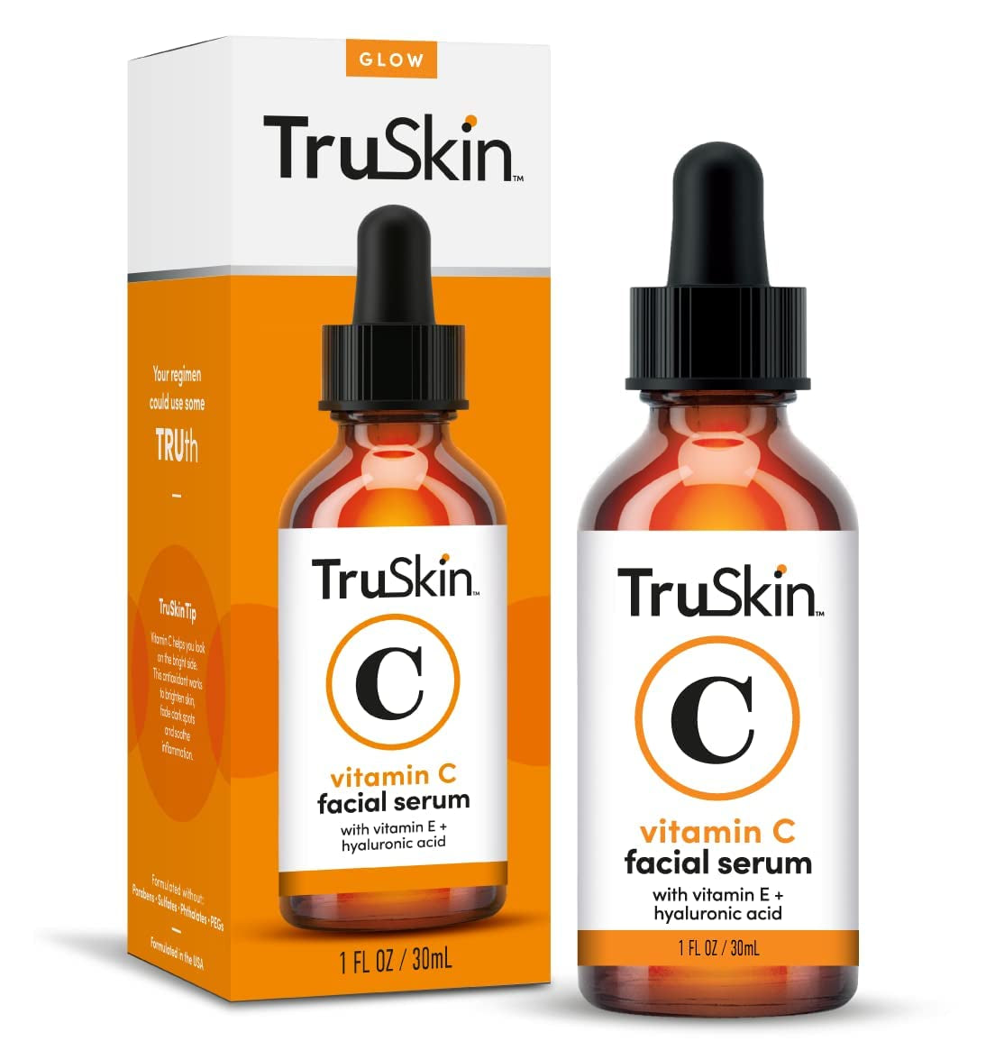 Truskin Vitamin C Serum for Face, anti Aging Serum with Hyaluronic Acid, Vitamin E, Organic Aloe Vera and Jojoba Oil, Hydrating & Brightening Serum for Dark Spots, Fine Lines and Wrinkles, 1 Fl Oz