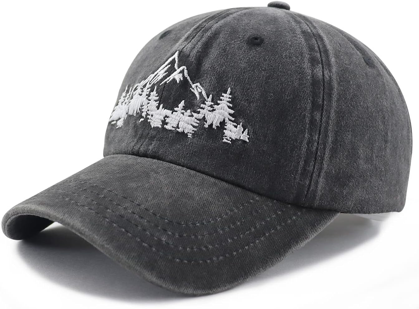 Mountain Trees Hat for Men Women, Funny Adjustable Cotton Embroidered Camping Hiking Explore Outdoor Baseball Cap