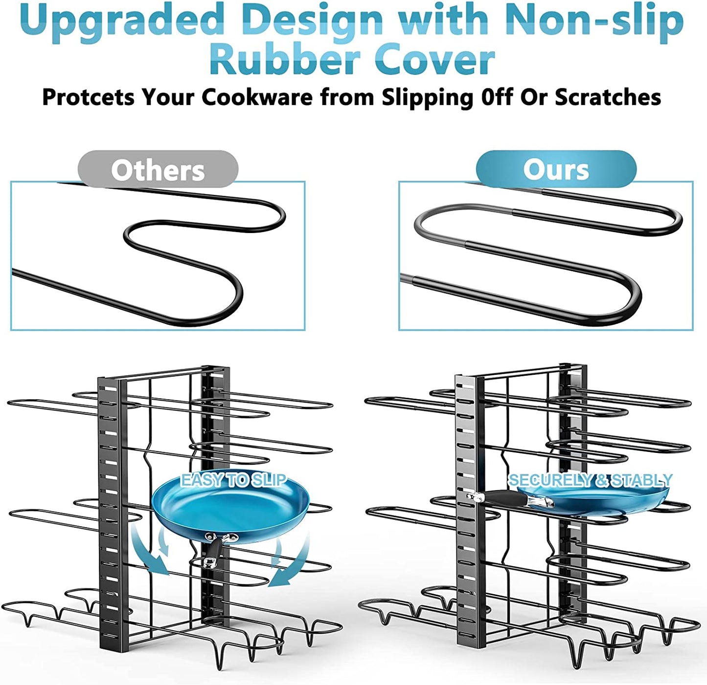 Pots and Pans Organizer for Cabinet, ORDORA 8 Tier Pot Rack with 3 DIY Methods, Adjustable Pan Organizer Rack for Cabinet, Pot Organizer for Kitchen Organization & Storage, Pot Lid Organizer