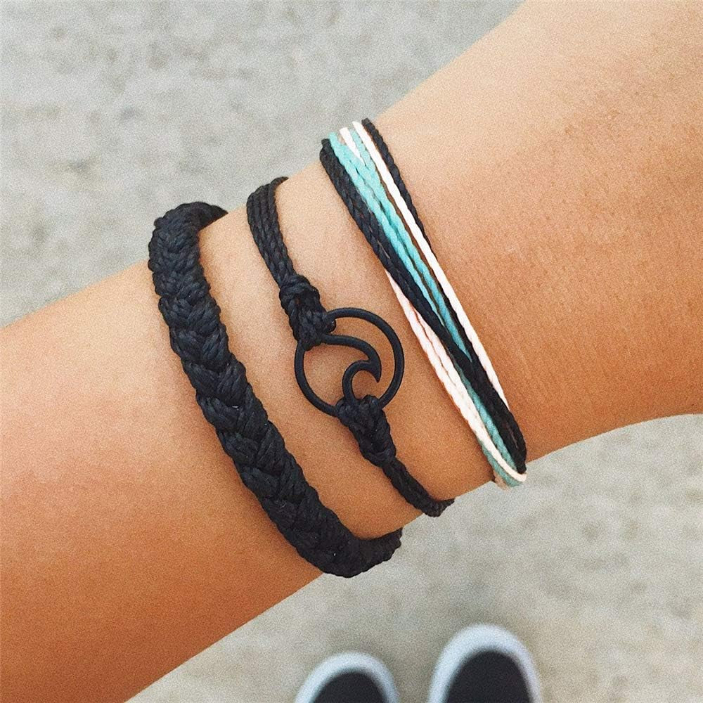 Surf String Wave Bracelets for Women Girls Boho Handmade Waterproof Adjustable Braided Beach Surfer Bracelets Set