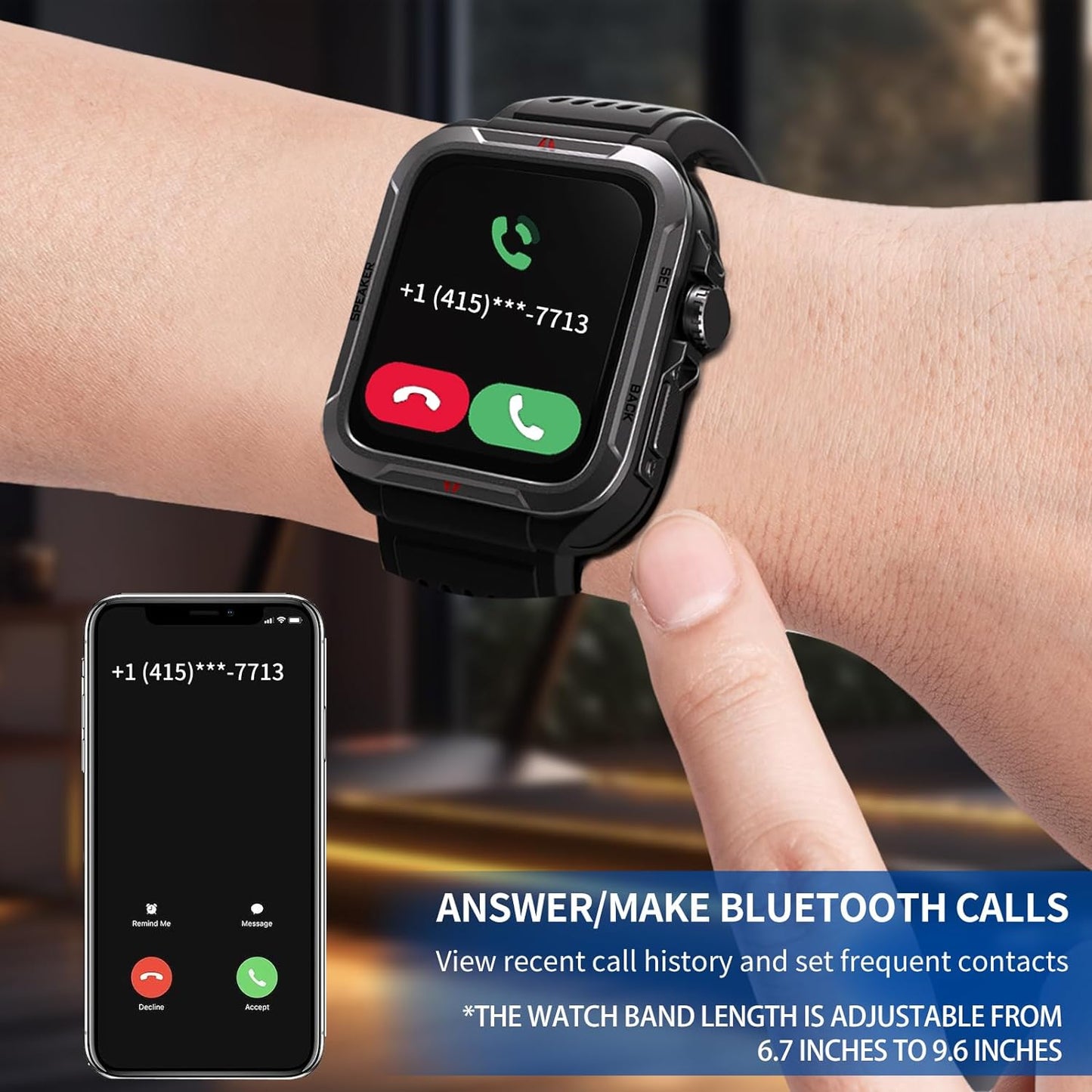 Smart Watch, 1.8" Touch Screen Smartwatch with Alexa Built-In IP68 Waterproof, Fitness Tracker with 100+ Sports Modes Heart Rate/Blood Oxygen/Stress/Sleep Monitor for Men and Women (Black)