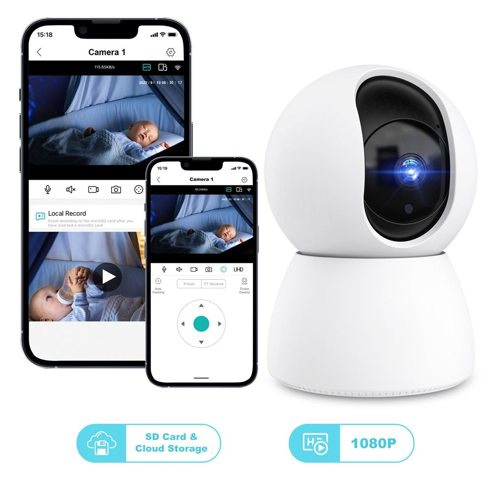 Baby Monitor Security Camera, Wifi Indoor Camera, 360-Degree Smart 1080P Pet Camera for Home Security and Nanny Elderlywith Motion Detection, Night Vision, Two-Way Audio
