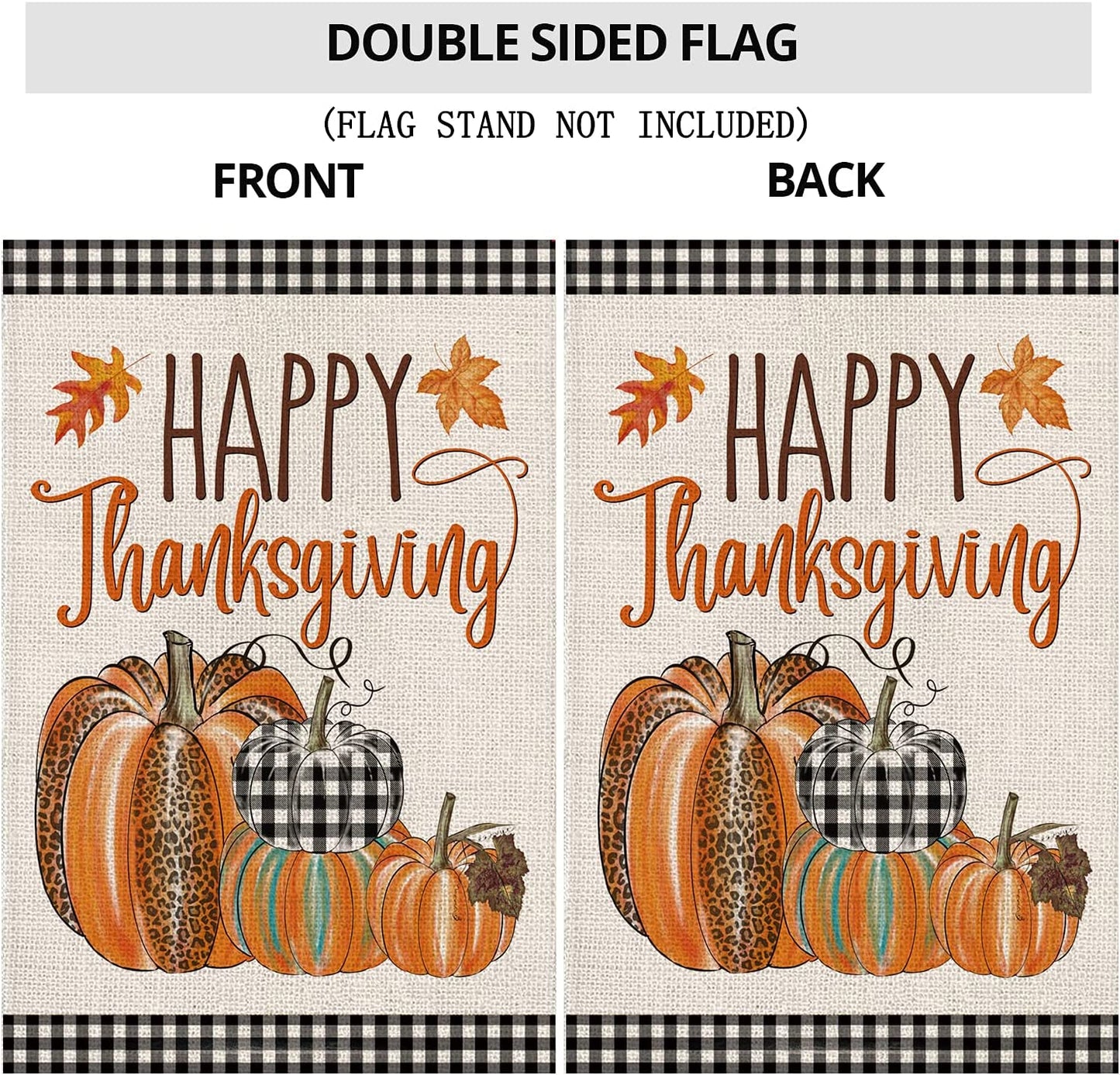 Happy Thanksgiving Fall Garden Flags for Outdoor,12X18 Double Sided,Harvest Buffalo Plaid Pumpkins Yard Flags,Small Thanksgiving Day Garden Decor for Autumn outside Porch Lawn Holiday