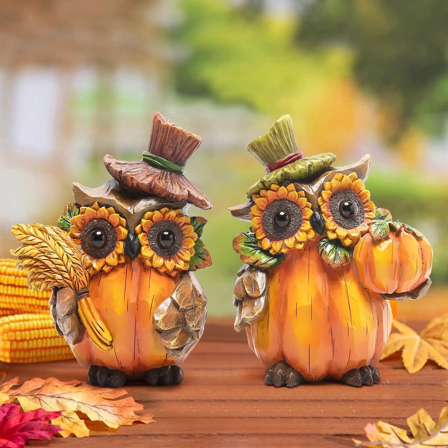 Hodao Fall Thanksgiving Pumpkin Owl Table Decorations for Home, Resin Owl Give Thanks Fall Centerpieces for Tables-Thanksgiving Pumpkin Owl Gifts