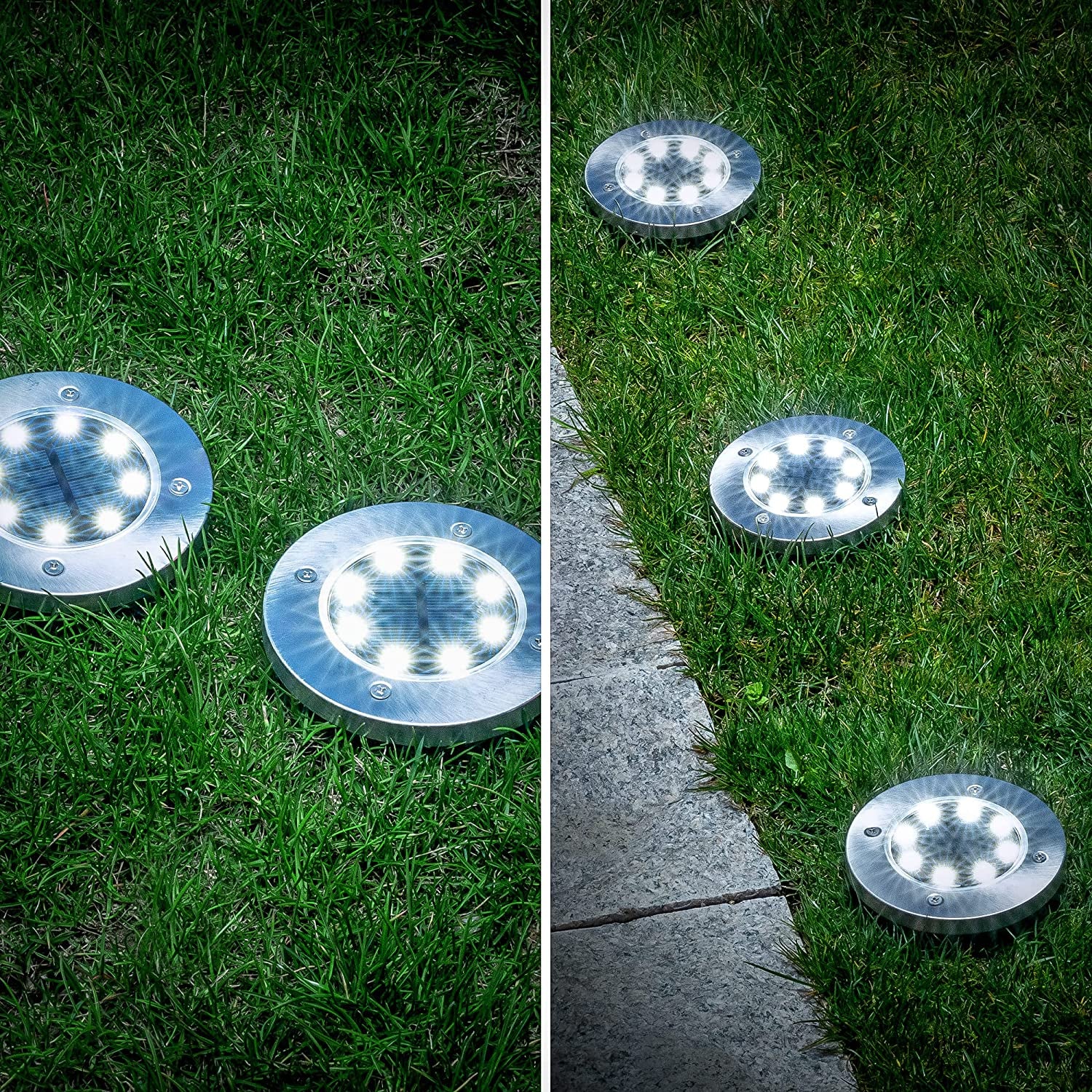 12 Pack Solar Ground Lights, 8 LED Solar Powered Disk Lights Outdoor Waterproof Garden Landscape Lighting for Yard Deck Lawn Patio Pathway Walkway (White)
