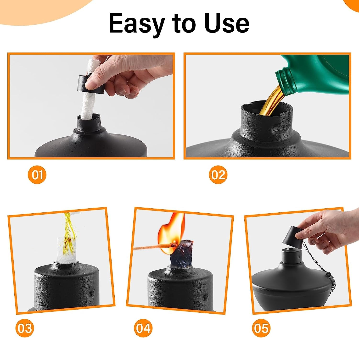 4 Pack Metal Table Top Torches, 22Oz Citronella Torches for Outside, Refillable Flame Light Torch, Decorative Tabletop Lantern