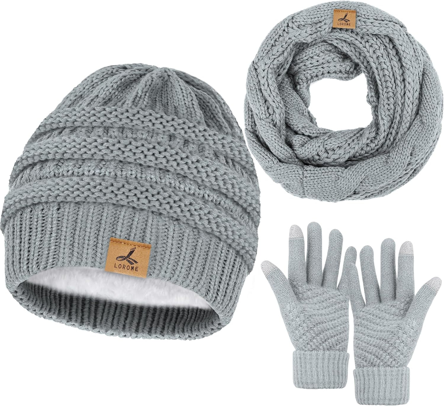 Winter Beanie Hat Scarf Gloves, Warm Fleece Knit Winter Hats Touch Screen Gloves Neck Scarf Set Winter Gifts for Women Men