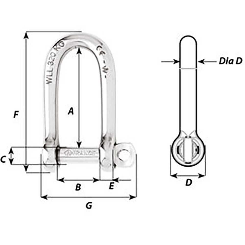 Wicahrd Self-Locking Long D Shackle - Diameter 5mm - 3/16" [1212W]