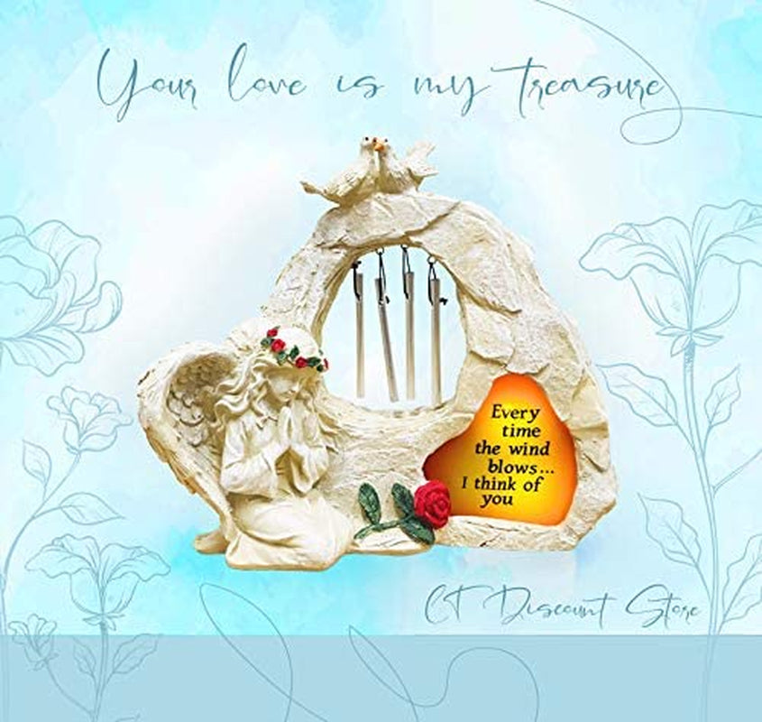 Angel Garden Statues Sympathy Gift with Solar - Cementary Decoration,Memorial Statue for Home Garden Cementary Sympathy Gift (Light Brown Angel Wind Chime)